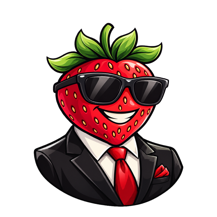 Mr Strawberry: ягодка с очила, костюм и усмивка.